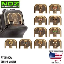 NDZ Brass Glock Gen 1-5 17 19 26 45 3D Skull Eyes Slide Cover Back Plate