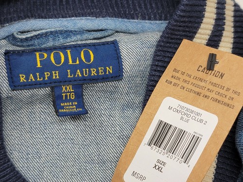Polo Ralph Lauren Mens Varsity-Inspired Custom Bear Patch Denim Jacket Size 2XL - Picture 7 of 8