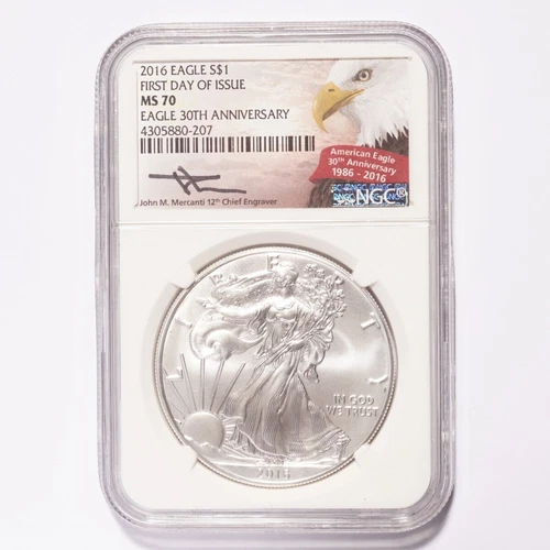 2016 Silver American Eagle Dollar NGC MS70 First Releases 30th Anniversary Me...
