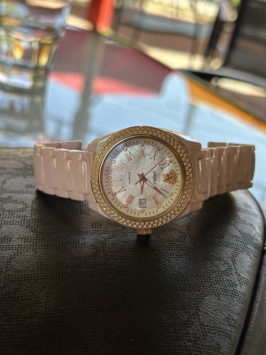Versace Pink ceramic Rose gold and Real Diamonds SwissWatch