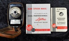 DeJur Dual-Professional Lifetime Exposure light Meter, case, strap, IB, 1951