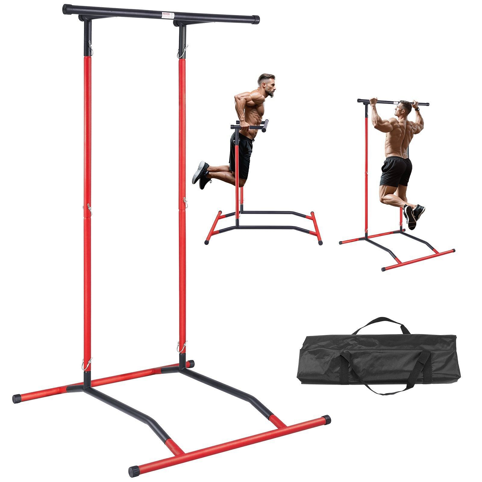 VEVOR Power Tower Dip Station, 2-Level Height Adjustable Pull Up Bar Stand, Mult