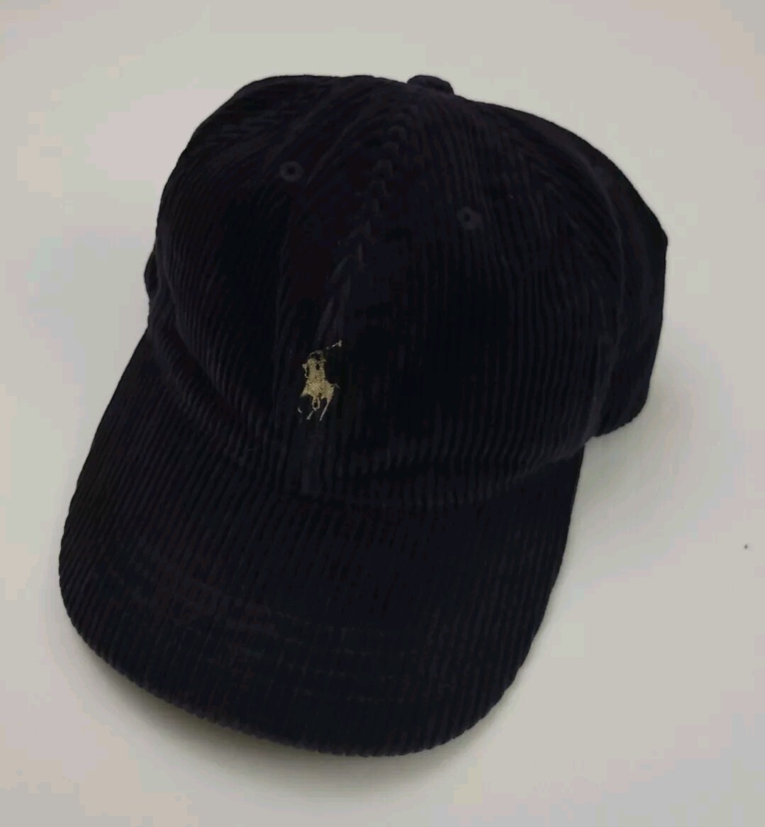 Cappello vintage Polo Ralph Lauren velluto a coste logo pony cinturino in pelle RL sport country