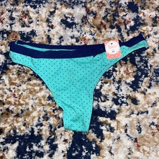 NWT Flirtitude XS Green With Blue Dots And Trim Thong