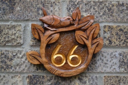 Personalized Home Decor Address Wood Carving Sign House Number Bird Look Decor - Picture 7 of 8