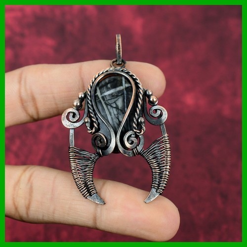 St Patrick Day Sale Copper Oval Natural Picasso Jasper New Wire Wrapped Pendant - Picture 2 of 6