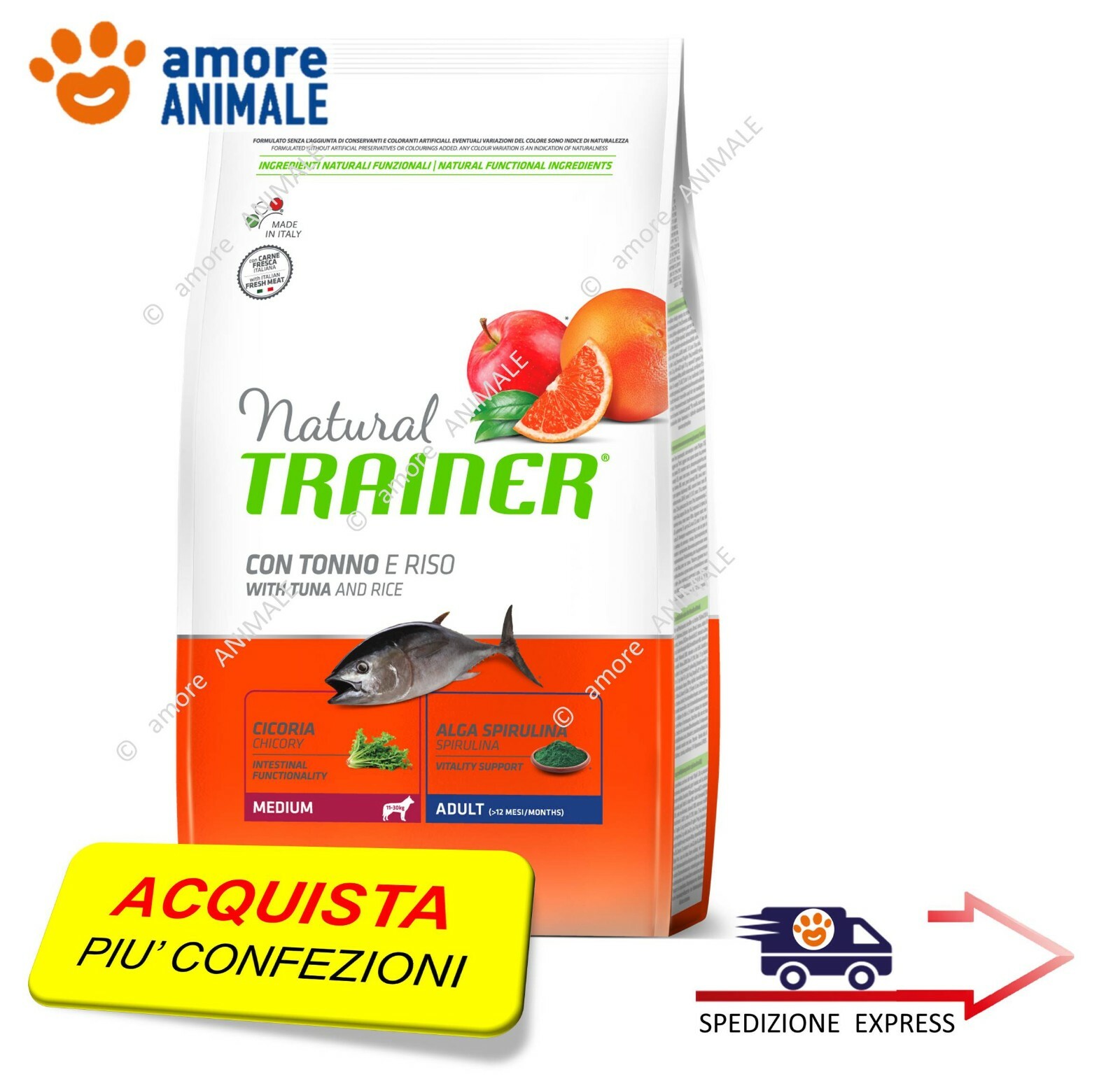 Trainer Natural Adulto Medio Atún Y Arroz 1/2/3 Sacos De 12KG - para Perros