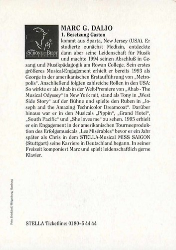 Marc G Dalio Autogrammkarte Musical Schöne und das Biest Gaston - Bild 2 von 2
