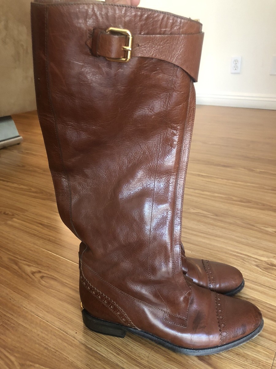 Burberry Oxford Equestrian Brown Leather Size 37 Women Boots
