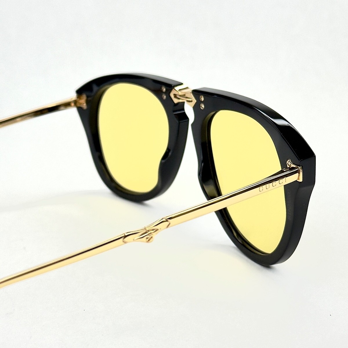 GUCCI 0305 AUTHENTIC Gold Black Yellow Foldable Aviator Sunglasses