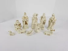 Vintage 10-Piece Ivory Glazed Ceramic Nativity Set Christmas Decoration
