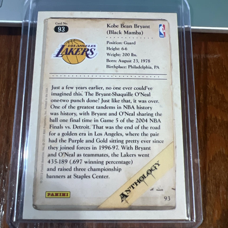 Kobe Bryant Shaquille O'Neal 2012-13 Panini Kobe Anthology #93 HOF NM-MT - Image 4 of 4