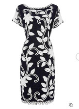 ROMAN ORIGINS Black Floral Tapework Stretch Lace Occasion Dress SIZE 10