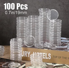 100Pack 19mm 0.75in Coin Capsule Storage Holder Round Container Plastic Direct