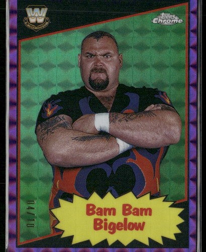 2025 TOPPS CHROME WWE BAM BAM BIGELOW VIOLA RIFRATTORE GEOMETRICO LEGGENDE 4/10