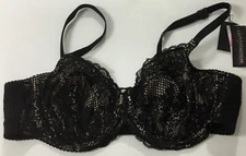 Curvy Couture Women’s Beautiful Bliss Lace Unlined Bra Black Size 44D