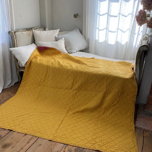 Vintage French Provence quilt small scale Provencal fabric material YELLOW and - Picture 3 of 9