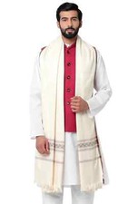 White Check Border Woollen Reversible Large Jamawar Wool Shawl Paisley Pashmina