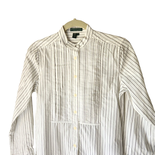 Lauren Jeans Co. Ralph Lauren White Black Pin Stripes Shirt Top Blouse SZ XS - Picture 3 of 9