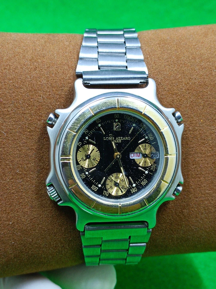 Винтажные кварцевые часы-хронограф LORIS AZZARO с указателем дня/даты сделано в Японии - Изображение 4 из 4