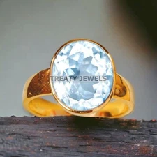 Aquamarine Oval Cut With 925 Sterling Silver Gold Plated Ring For Men's #A201 *