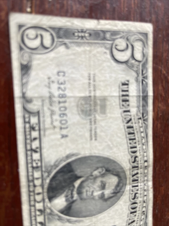 ONE FIVE DOLLARS BILL 1953)  Of  AMERICA TITLE ( C32810601A ) VERY GOOD CON - Image 4 of 4