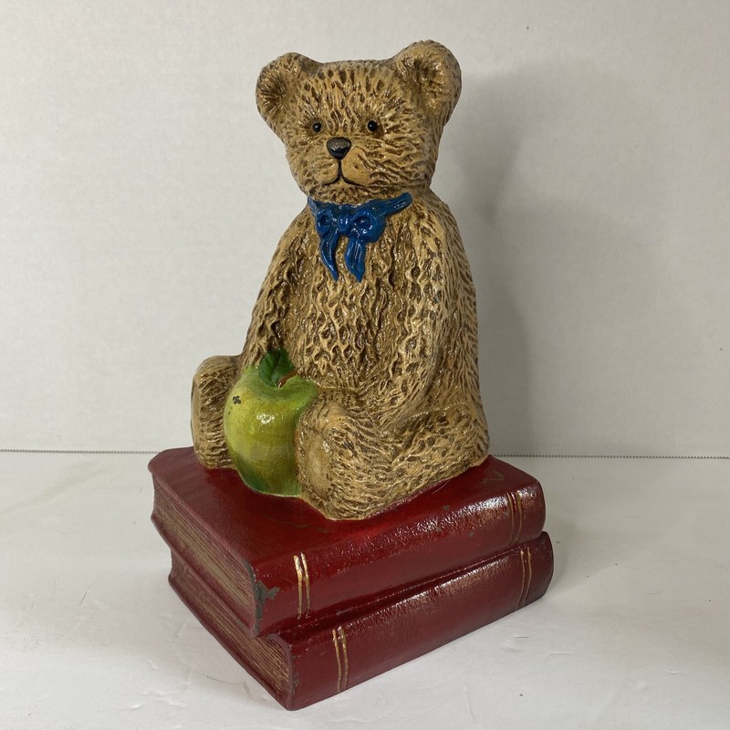 DOORSTOP CAST IRON TEDDY BEAR ON BOOKS 10" tall School Study Teacher Apple