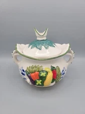 Vintage Majolica Ceramic Veggie Covered Serving Bowl Dish Unbranded