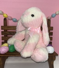 Pink Ribbon White Soft Textured Easter Bunny Plush Bunny 10" Stuffed Animal