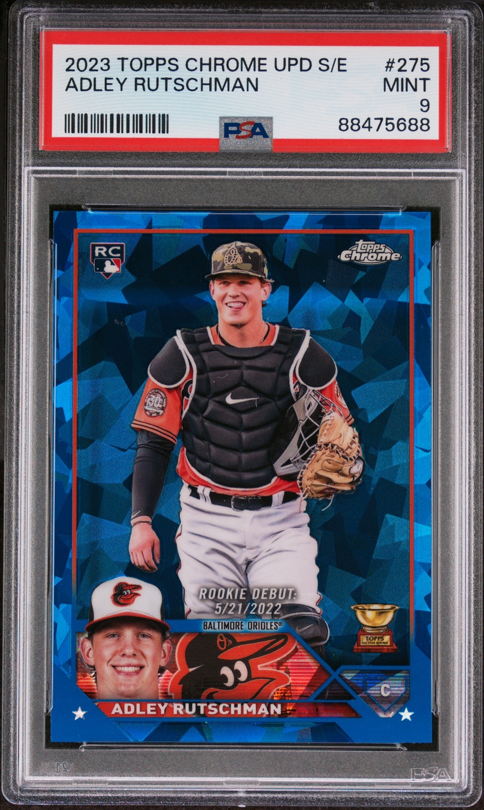 2023 Topps Chrome Update Sapphire #275 Adley Rutschman Rookie Debut PSA 9