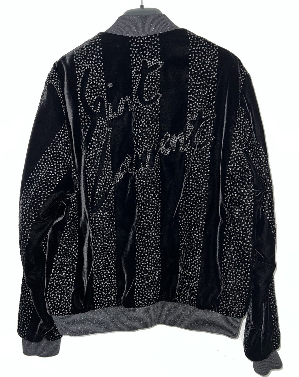 Saint Laurent Logo BLACK Velvet Embroidered Crystal Jacket New