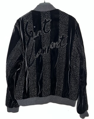Saint Laurent Logo BLACK Velvet Embroidered Crystal Jacket New