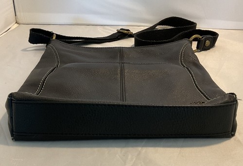 The SAK Iris Black Leather Crossbody Purse Shoulder Bag Adjustable Canvas Strap - Picture 2 of 5