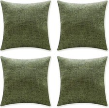 Set of 4 Green Pillow Covers 18x18 Farmhouse Lined Linen Pillow Covers Square...