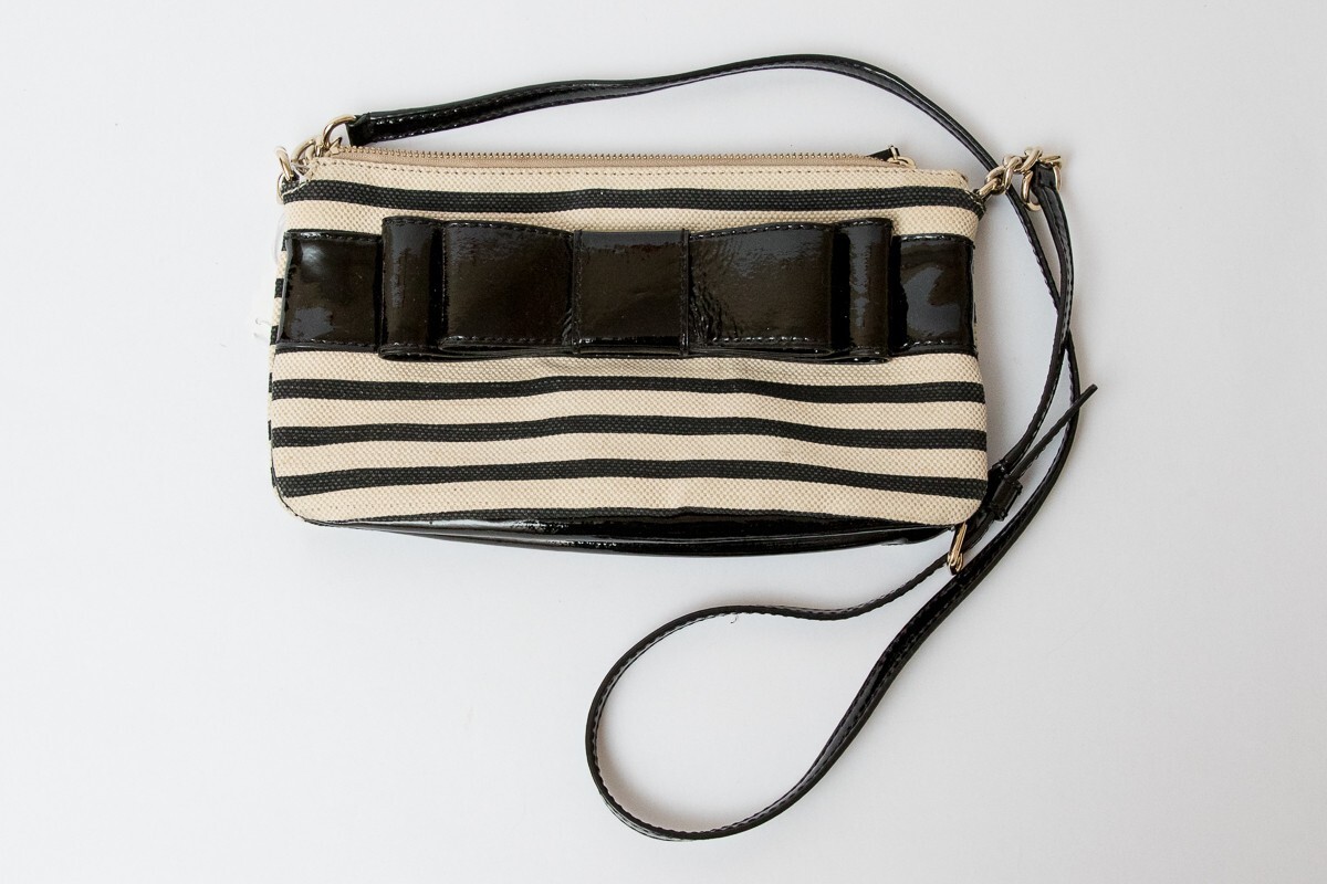 Vintage KATE SPADE Crossbody Bag Black Cream Stripe with bow