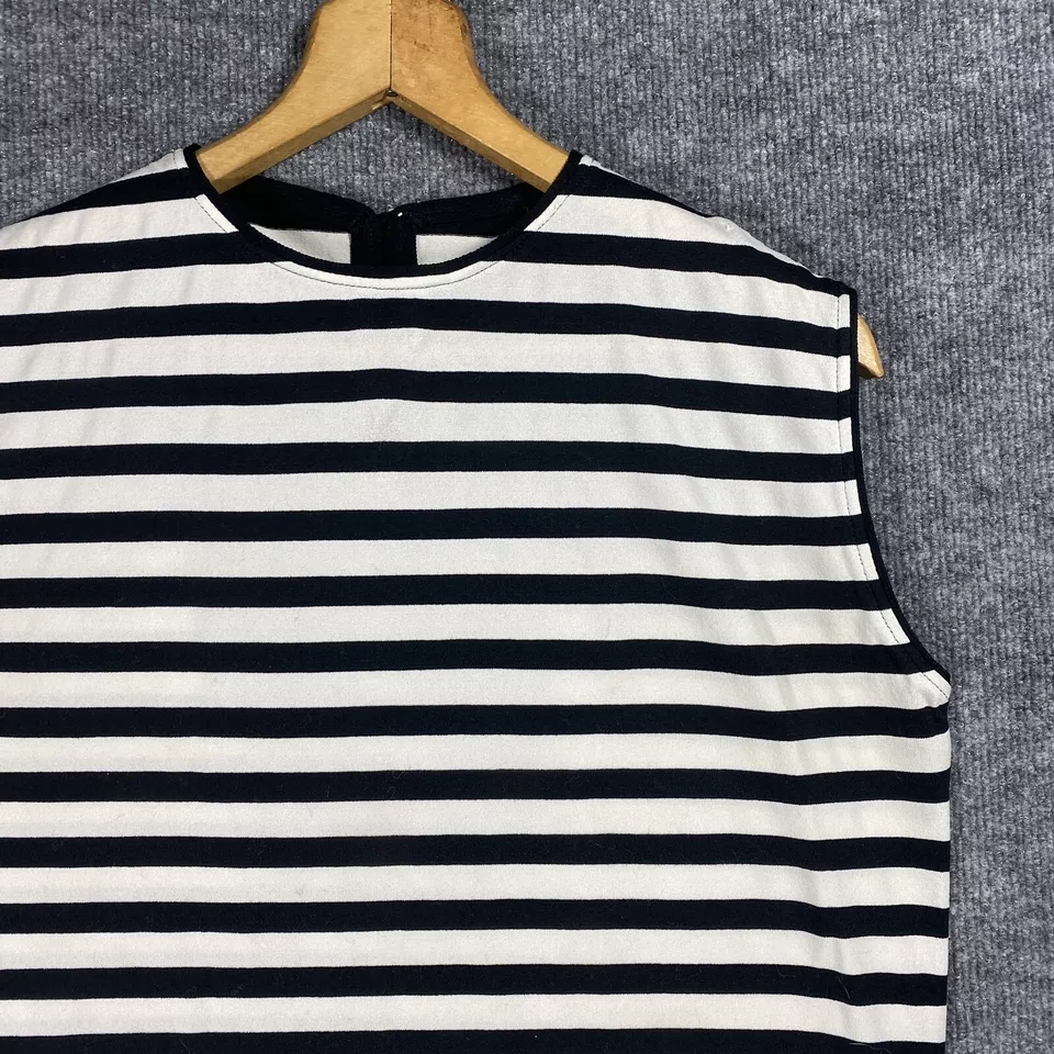 VINTAGE 50s 60s Sleeveless T Shirt Women Size Small Black White Stripe Mod Go Go - Image 2 of 4