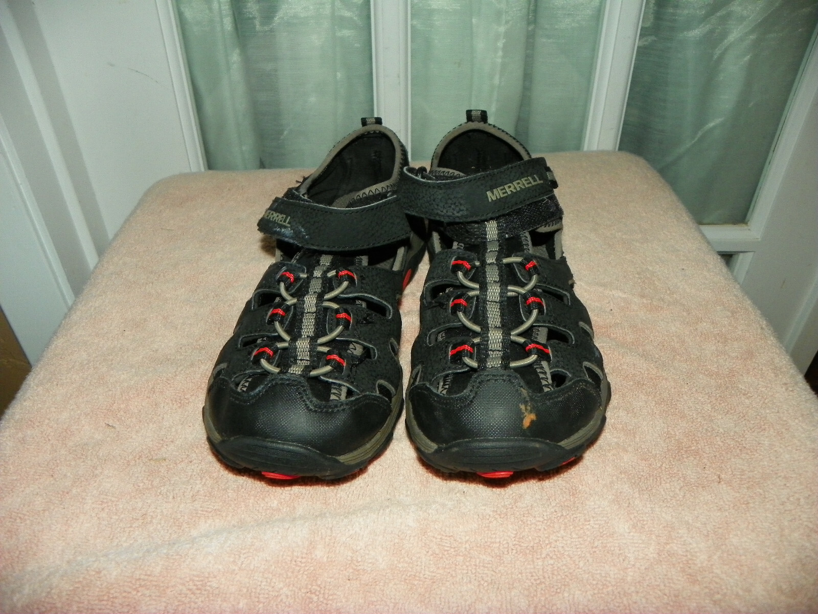 Sandali da escursionista Merrell Youth neri arancioni in pelle idroimpermeabili taglia 4 M MY56508