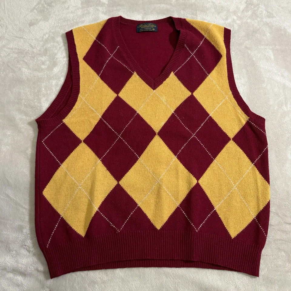 Chaleco Suéter Brooks Brothers de Colección Lana Corderos M Para Hombre Rojo Amarillo Argyle Golf Foto 2 de 4