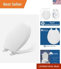Wood Round Toilet Seat, Easy Clean Hinges, White