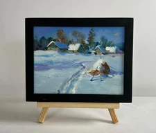 Oil Painting Snowy Path To The Village Y. Suprunchuk Winter Landscape nAAA4280