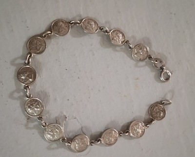 Vintage 925 Sterling Silver Petite Raphael Angel Cherub Coin Link Bracelet 7''