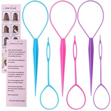 6 Pcs Topsy Tail Hair Tool Set Loop Styling Tool Pink Blue Purple Set