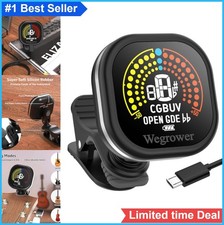 Clip On Guitar Tuner Rechargeable USB LCD Color Display Chromatic Ukulele