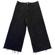 Universal Thread Wide Leg Cropped Ankle Jeans Washed Black Raw Hem Size 12