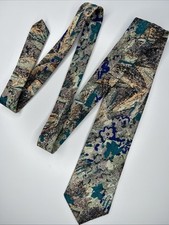 Men's Neck Tie, Silk Feel, Abstract Print W/ Teal, Royal Blue, Orange, And Green