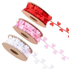 3 Rolls Happy Valentine's Day Satin Ribbon White Pink Red Heart Pattern