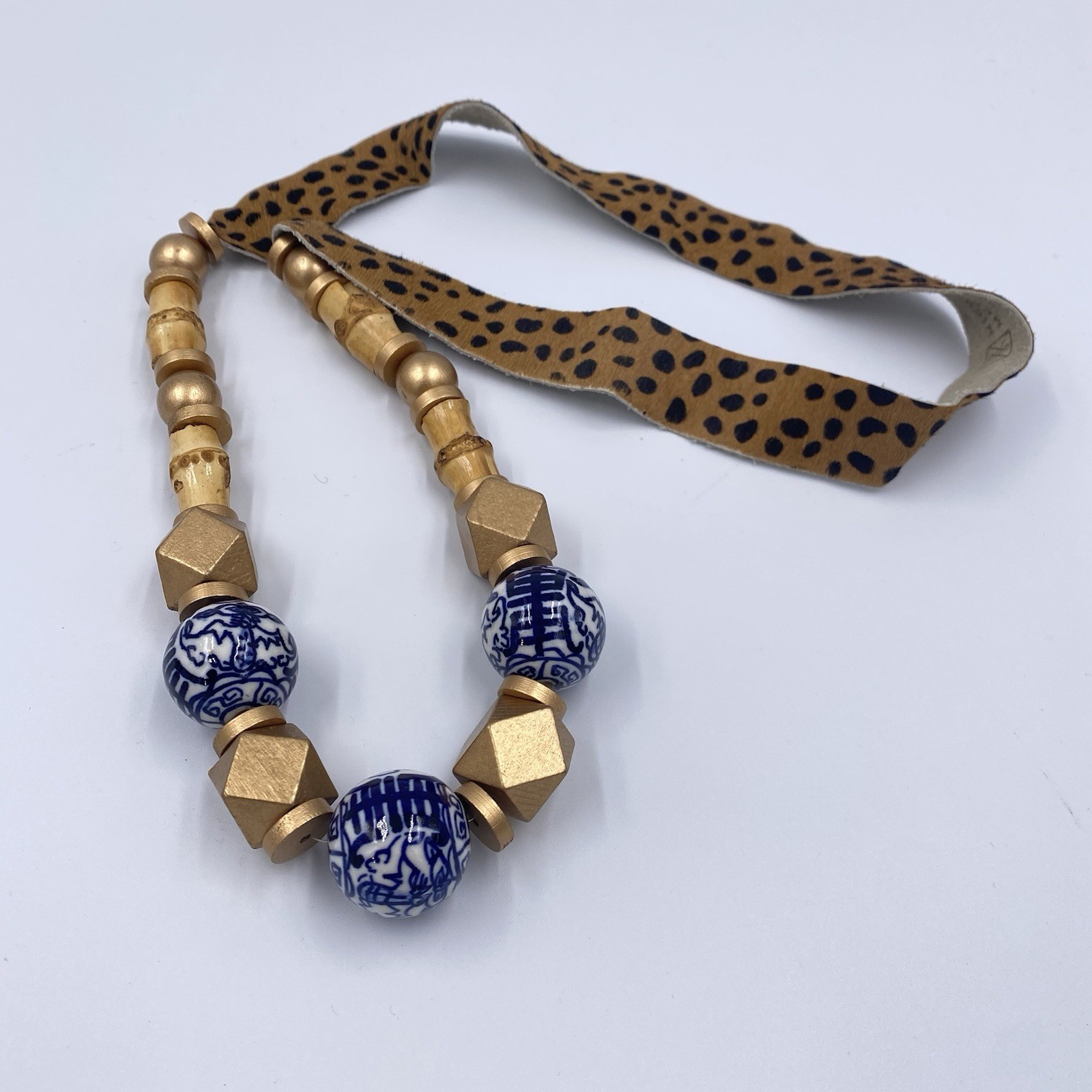 Michelle McDowell Statement Necklace Leather Leop… - image 3