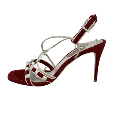 Auth VALENTINOGARAVANI - Red White Suede Women's Sandals