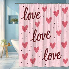 Cute Pink Love Hearts Shower Curtain for Kids Bathroom Decor