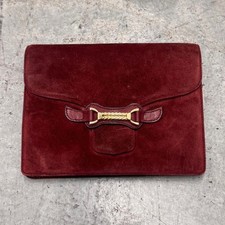 Vintage 1960s Gucci Suede Leather Clutch Pouch Shoulder Bag Envelope Red